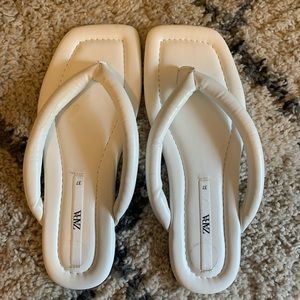 White Zara Square Toed Flip Flops